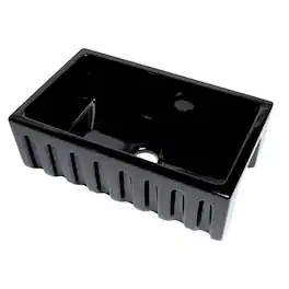 Alfi - brand 30 Reversible Smooth / Fluted Single Bowl Fireclay Farm Sink - Black Gloss