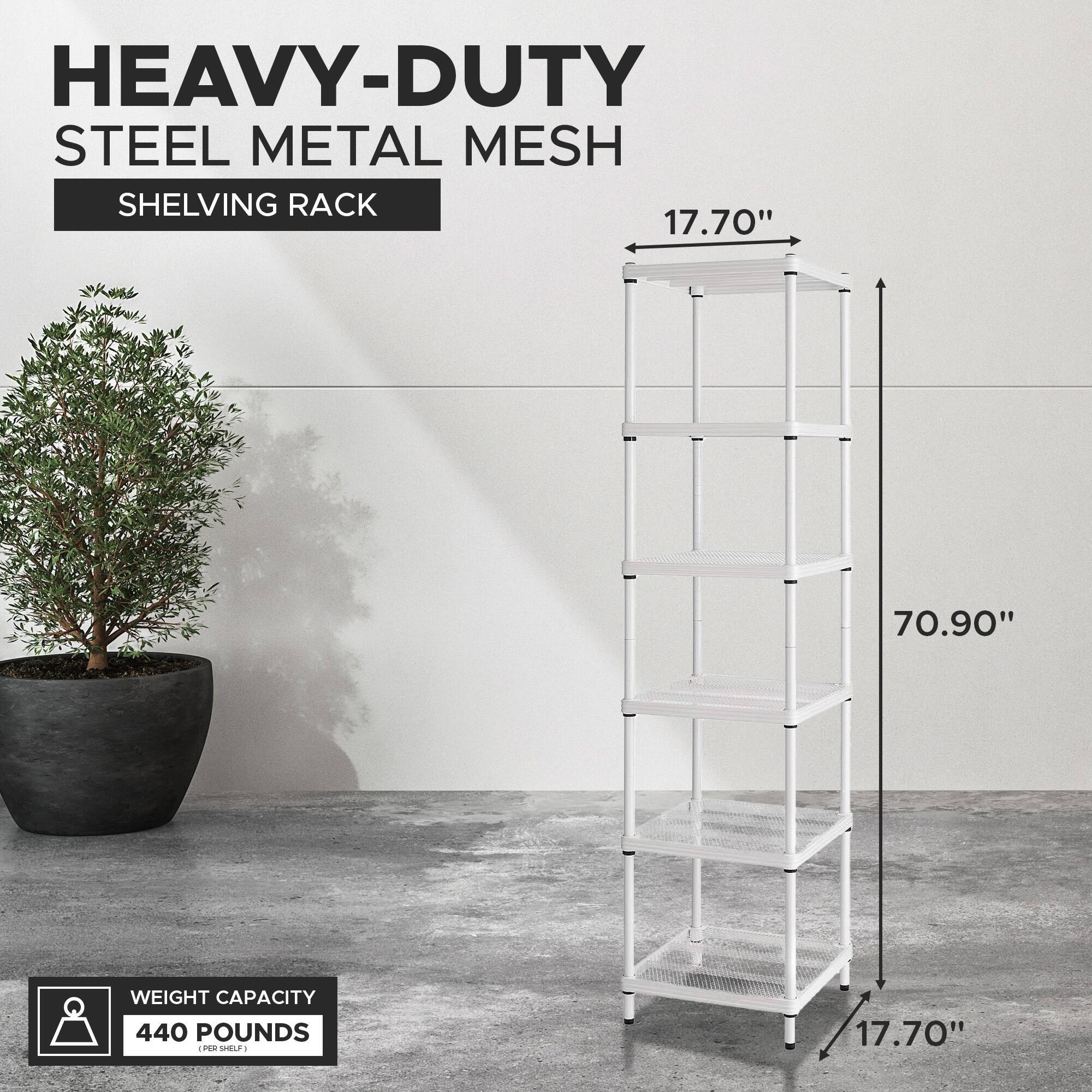 HEAVY-DUTY STEEL METAL MESH SHELVING RACK

17.70" x 70.90"

WEIGHT CAPACITY: 440 POUNDS (PER SHELF)