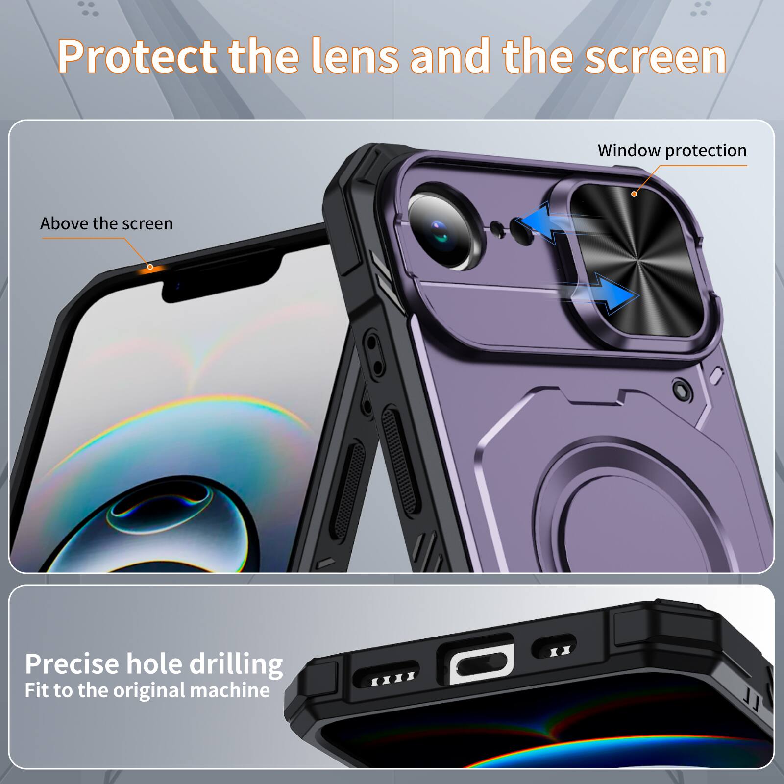 Protect the lens and the screen

Window protection

Above the screen

Precise hole drilling

Fit to the original machine
