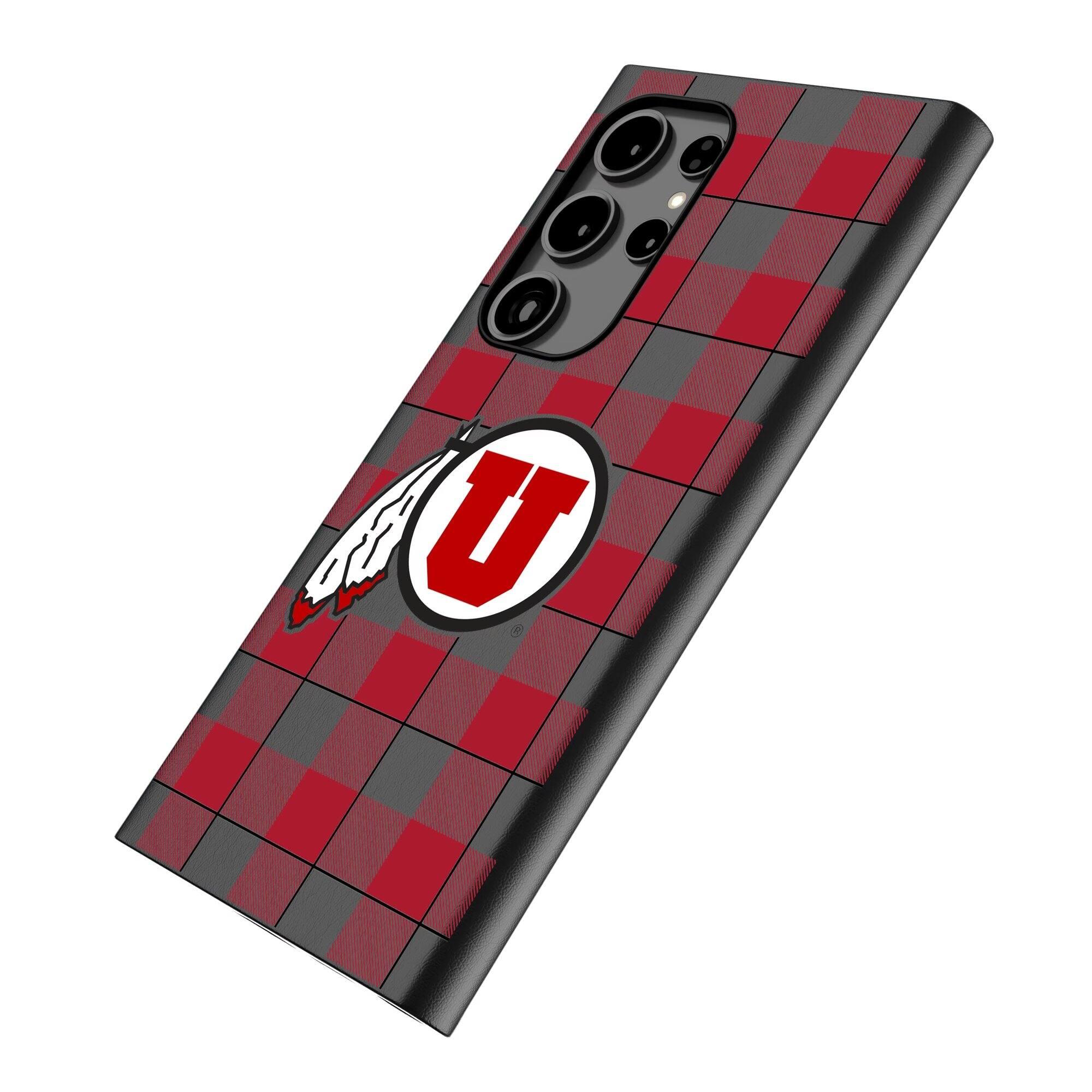 Alt View 1. Keyscaper - Utah Utes Plaid Galaxy Magnetic Bump Case - S24 - Black.