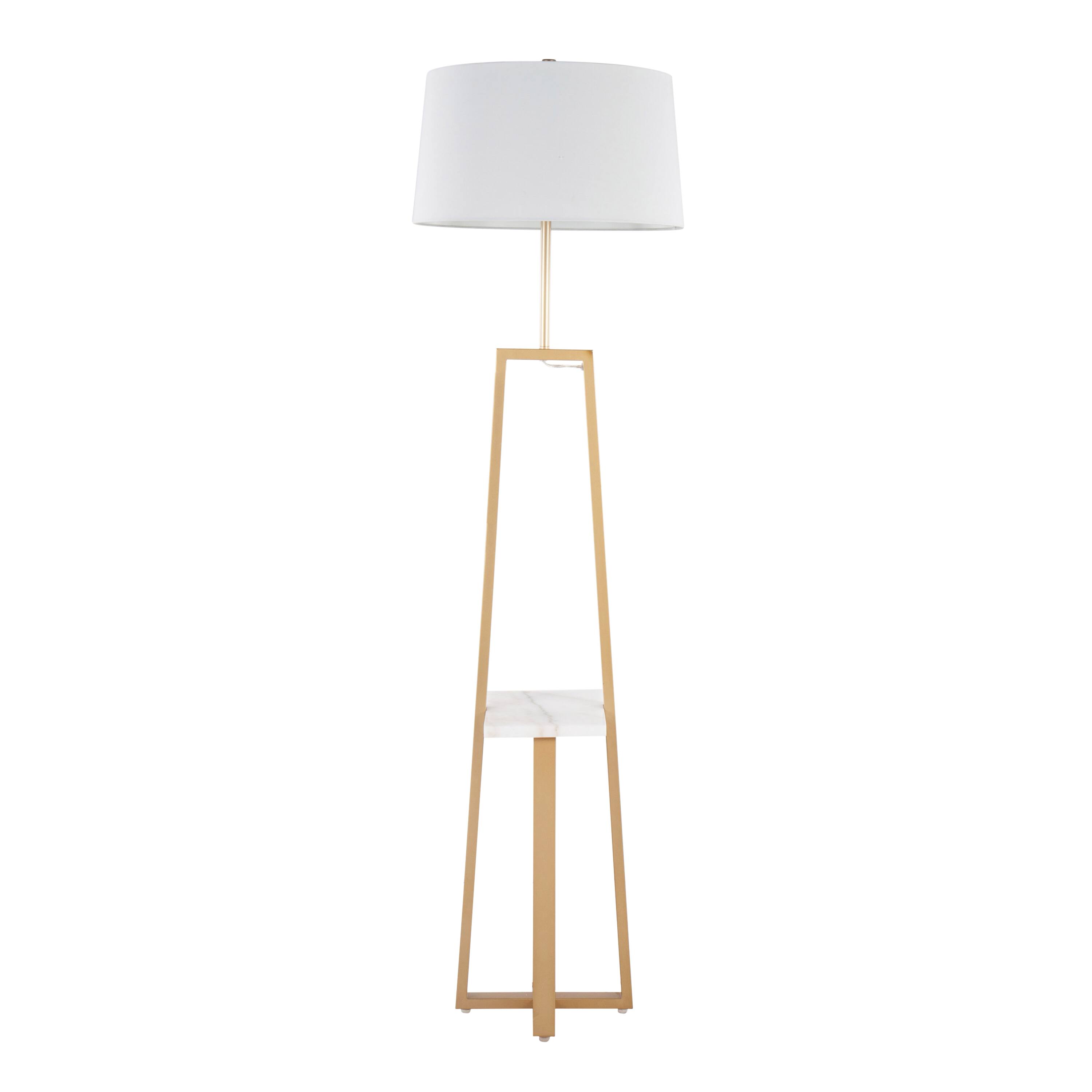 Alt View 1. Loheer - Loheer Contemporary Shelf Floor Lamp Gold Metal and White Marble Base with Linen Shade Modern Standing Lamp - Gold.