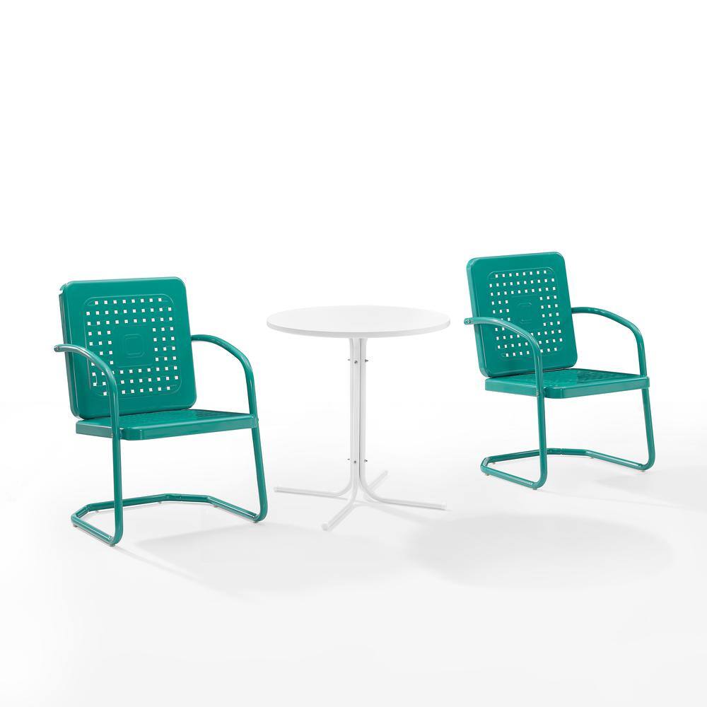 Angle. Crosley Furniture - Bates 3Pc Retro Outdoor Bistro Set - Bistro Table & 2 Armchairs - Turquoise Gloss.