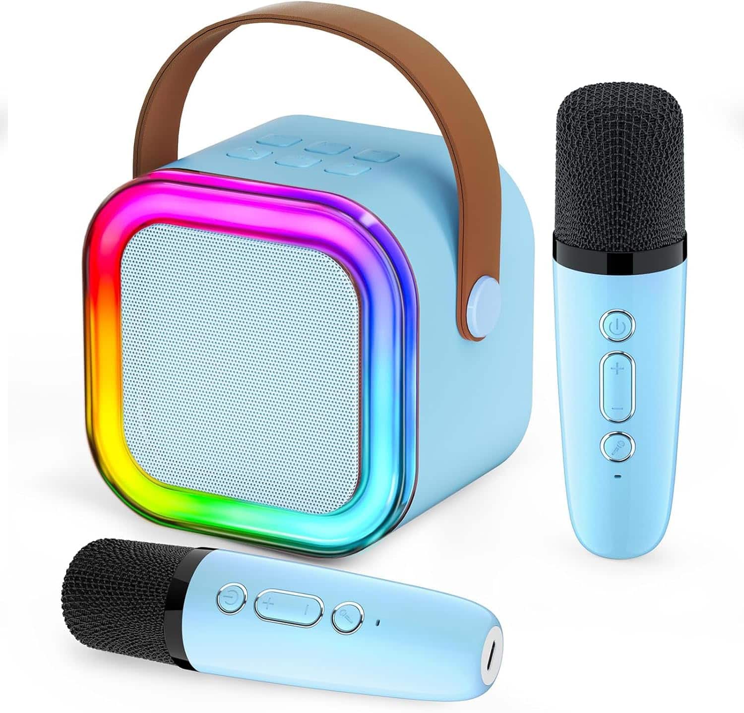 Stamp n Camp - Mini Karaoke Machine with 2 Wireless Microphone: Portable Bluetooth for Family Home Party - Systems - Blue