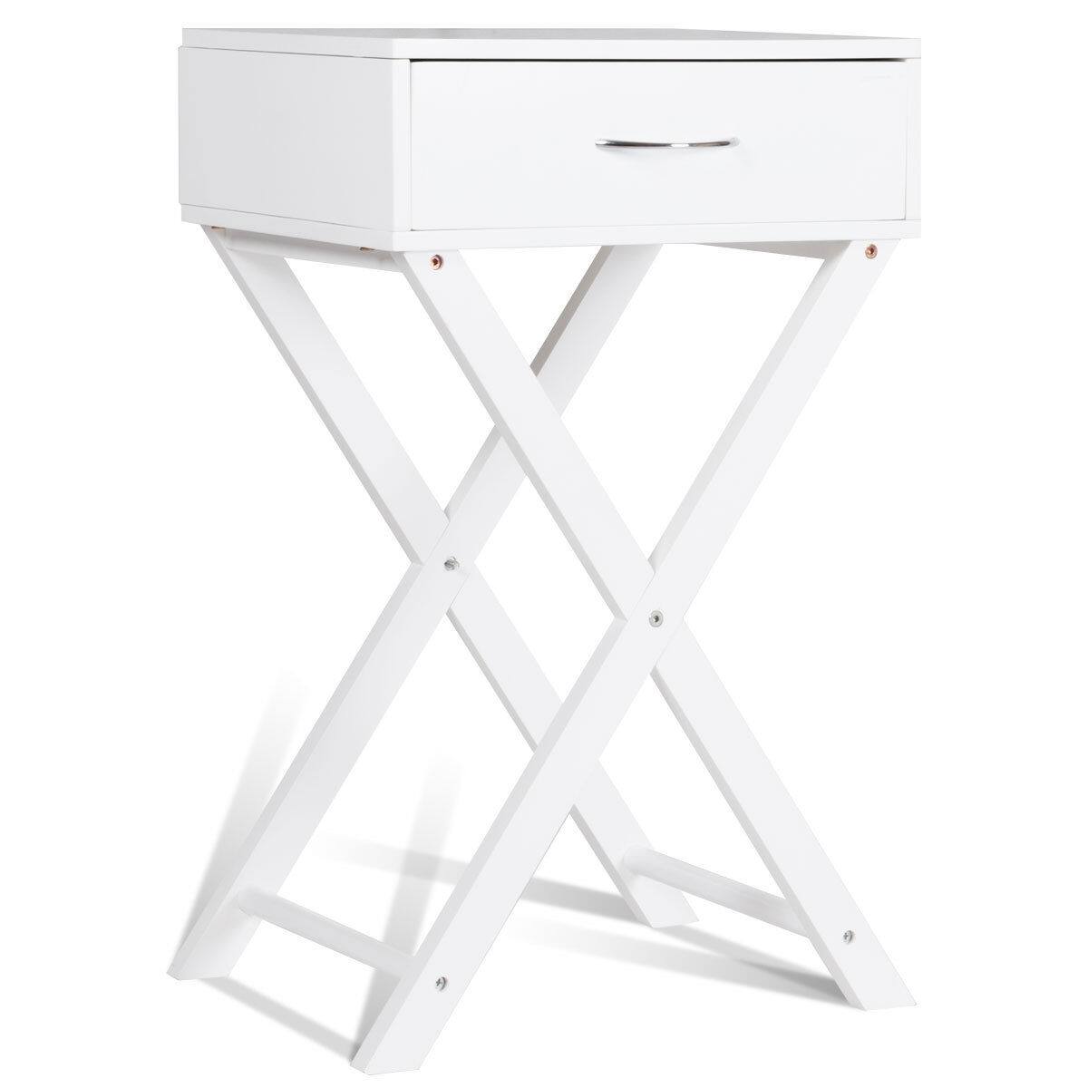 Alt View 18. Costway - Nightstand X-Shape Drawer Accent side End Table Modern Home Furniture - White.