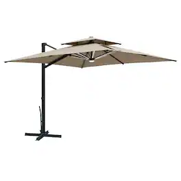 Mondawe - 10x10ft Double Top Patio Cantilever Umbrella Square with Detachable LED Light Strip - Tan