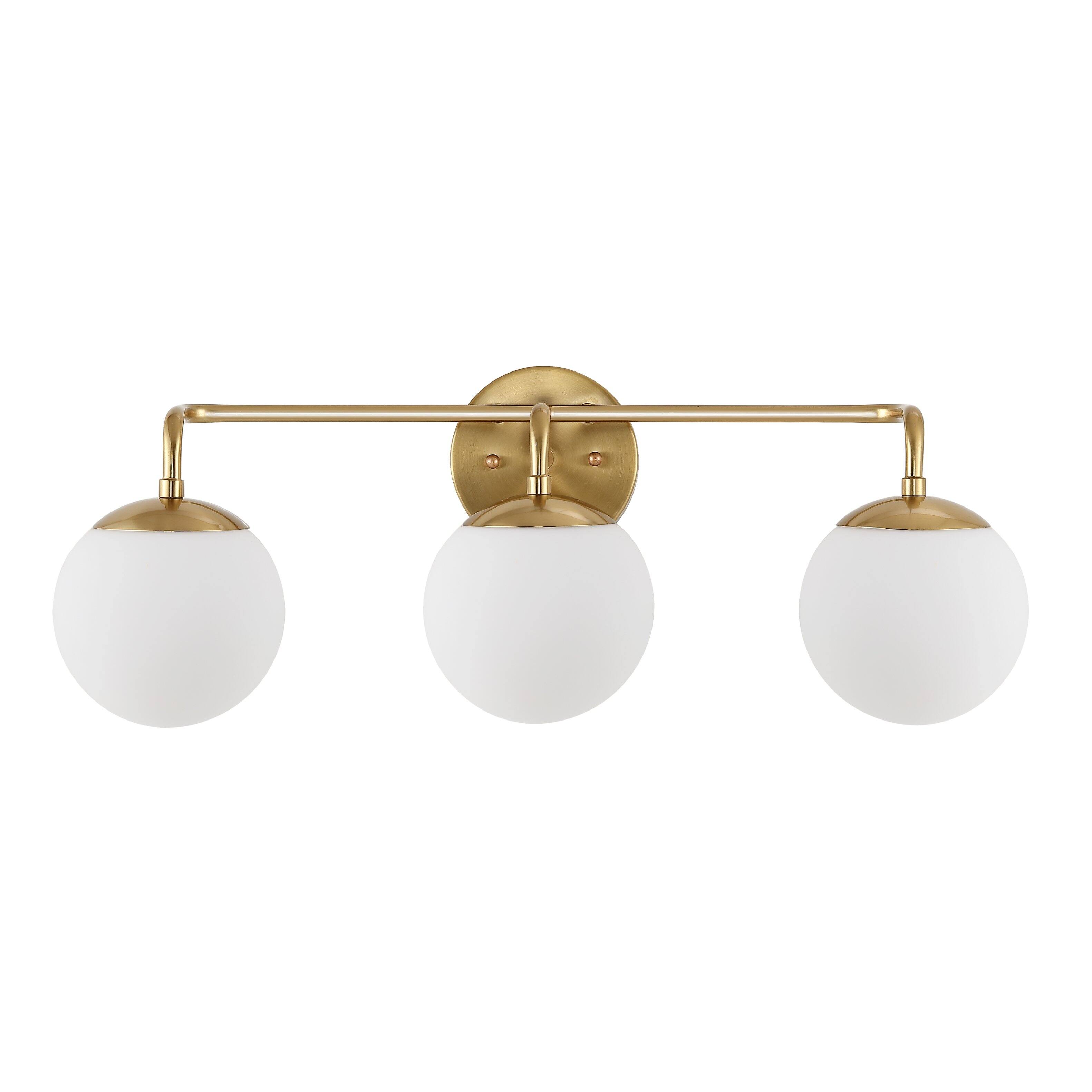 Alt View 9. Jonathan Y - Louis Parisian Globe 25" 3-Light Metal/Frosted Glass Modern Contemporary LED Vanity, Brass Gold - Brass Gold.