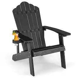 Costway - Patio HIPS Adirondack Chair with Cup Holder Weather Resistant Outdoor 380 LBS - Black