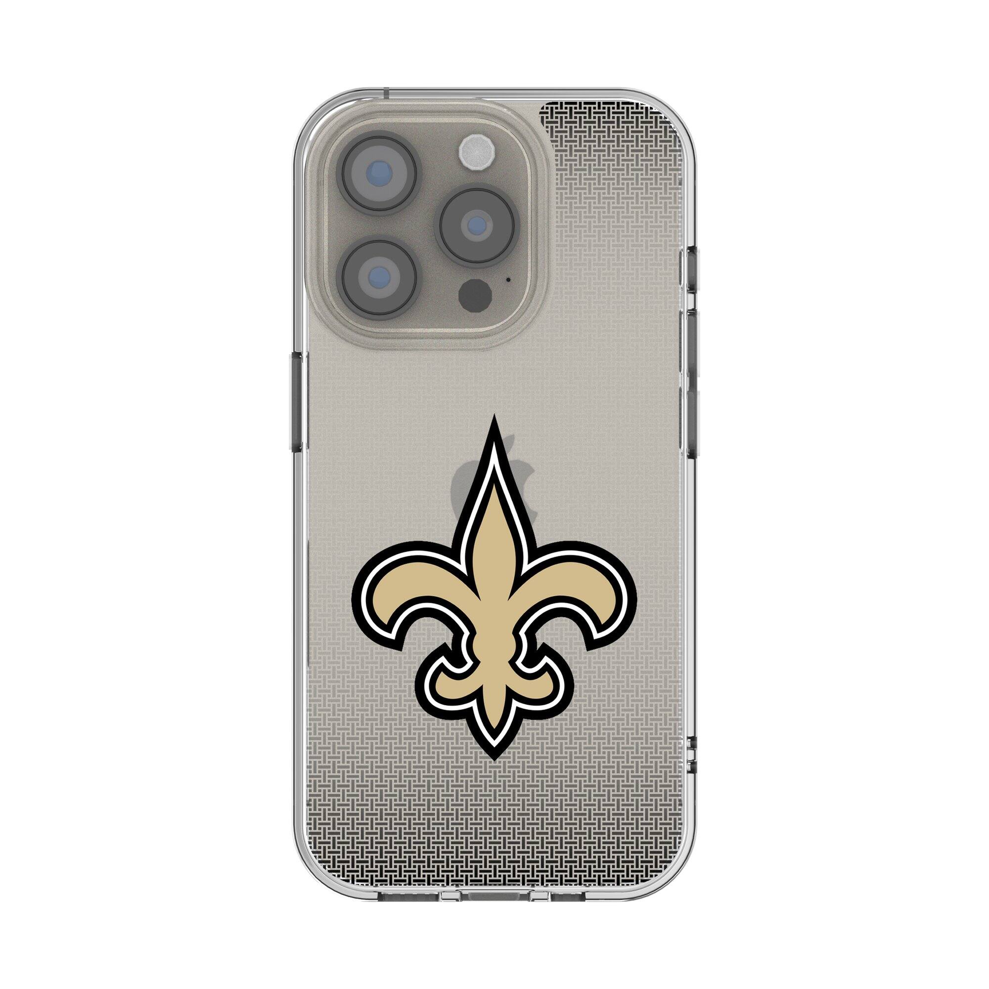 Front. Keyscaper - New Orleans Saints Linen Logo iPhone Clear Case - 15 - Multicolor.