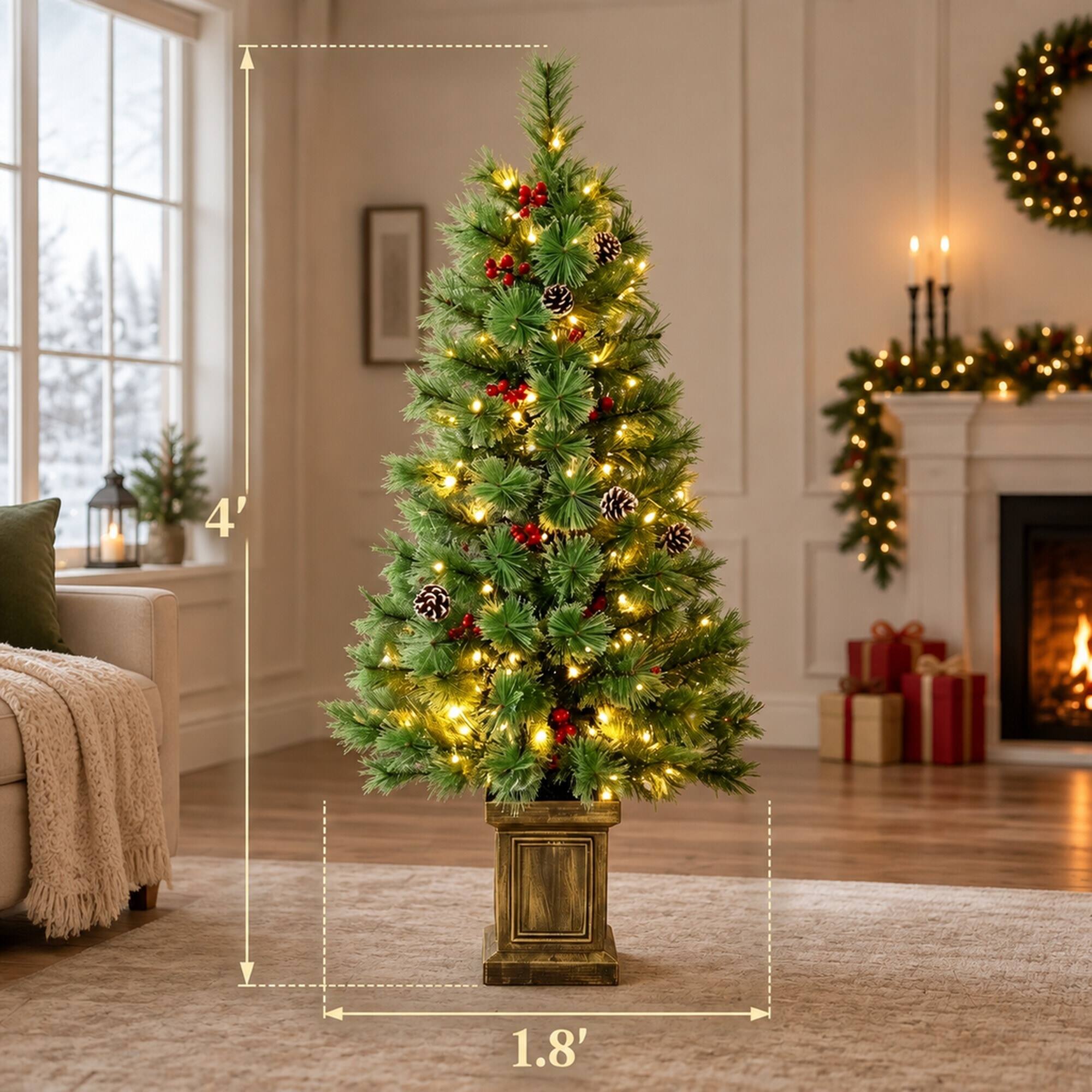 Alt View 3. RYHNUYNE - 4FT Pre-Lit Green Pine Christmas Tree Set of 2 With Dual-Color LED Lights and Remote Control - Green.