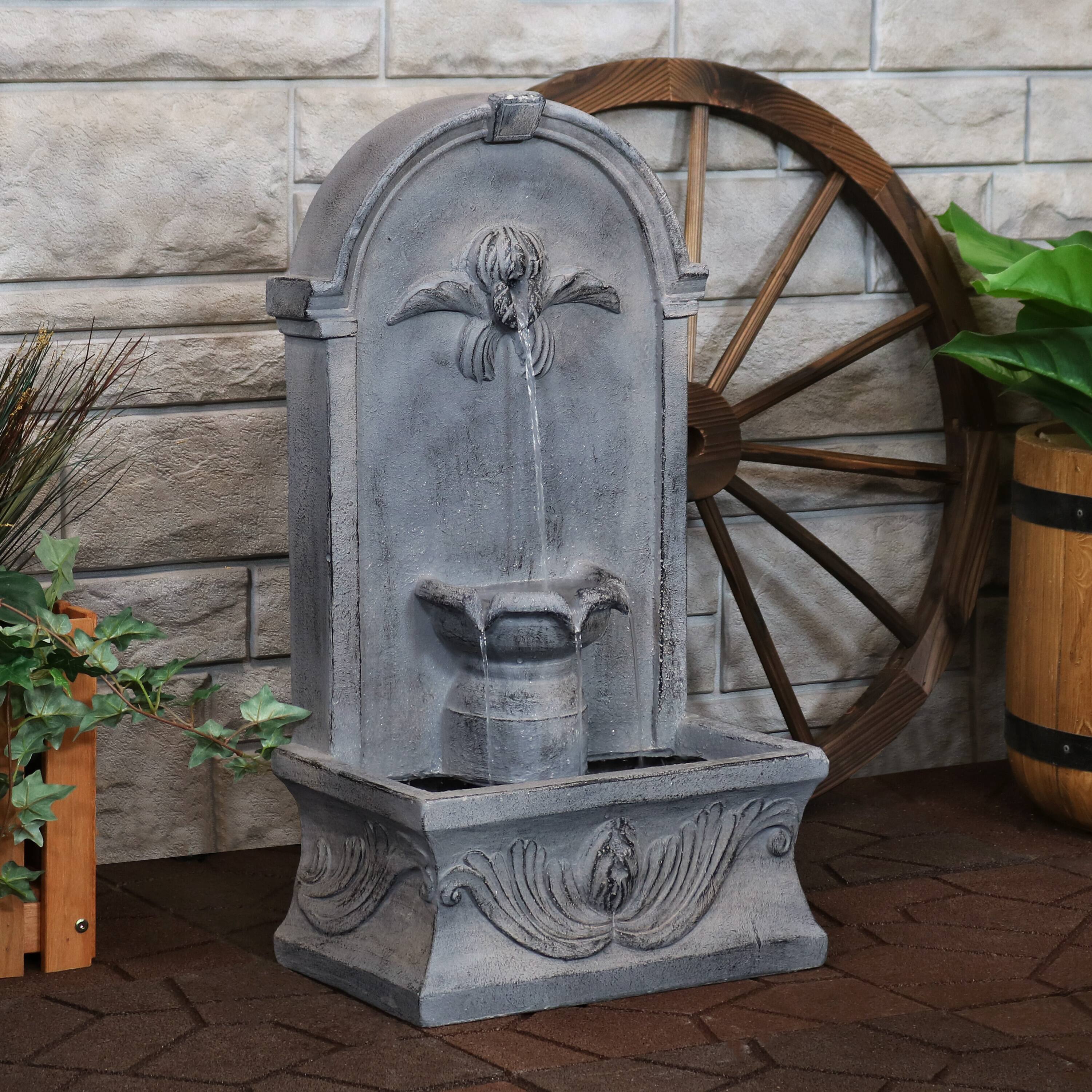 Alt View 7. Sunnydaze - French-Inspired Reinforced Concrete Outdoor Water Fountain - Grey.