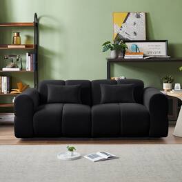 Electra Tech Xpress - 80" Modern Sofa Couch, Comfy Deep Seat Teddy Cloud Sofa, Oversized Loveseat 3-Seater Boucle Couch - Black