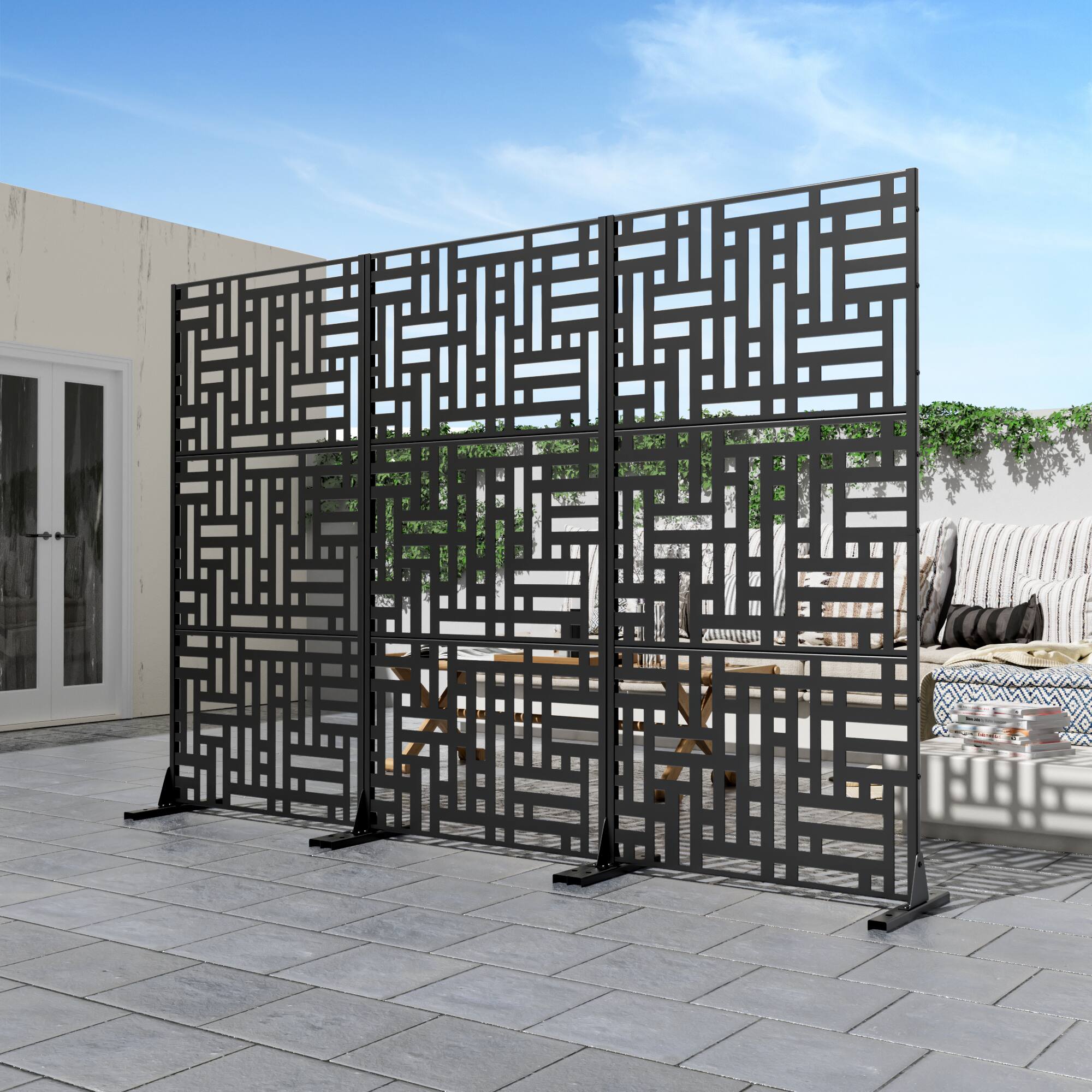 Alt View 1. PexFix - 72 in. x 35 in. Helen Pattern Metal Outdoor Privacy Screen & Panels, Freestanding Garden Divider Fence - Black.