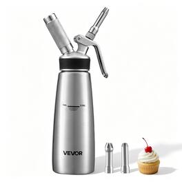 VEVOR - Professional 304 Stainless Steel Whipped Cream Dispenser 500ml, Leak-Free Whipped Cream Maker, Whip Cream Canister - Silver