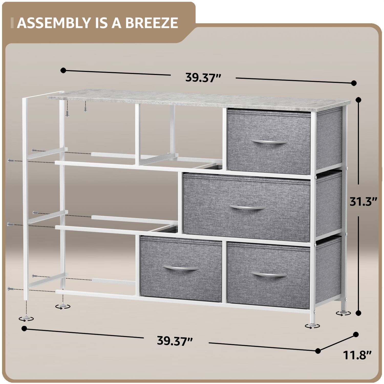 ASSEMBLY IS A BREEZE

39.37"  
31.3"  
39.37"  
11.8"