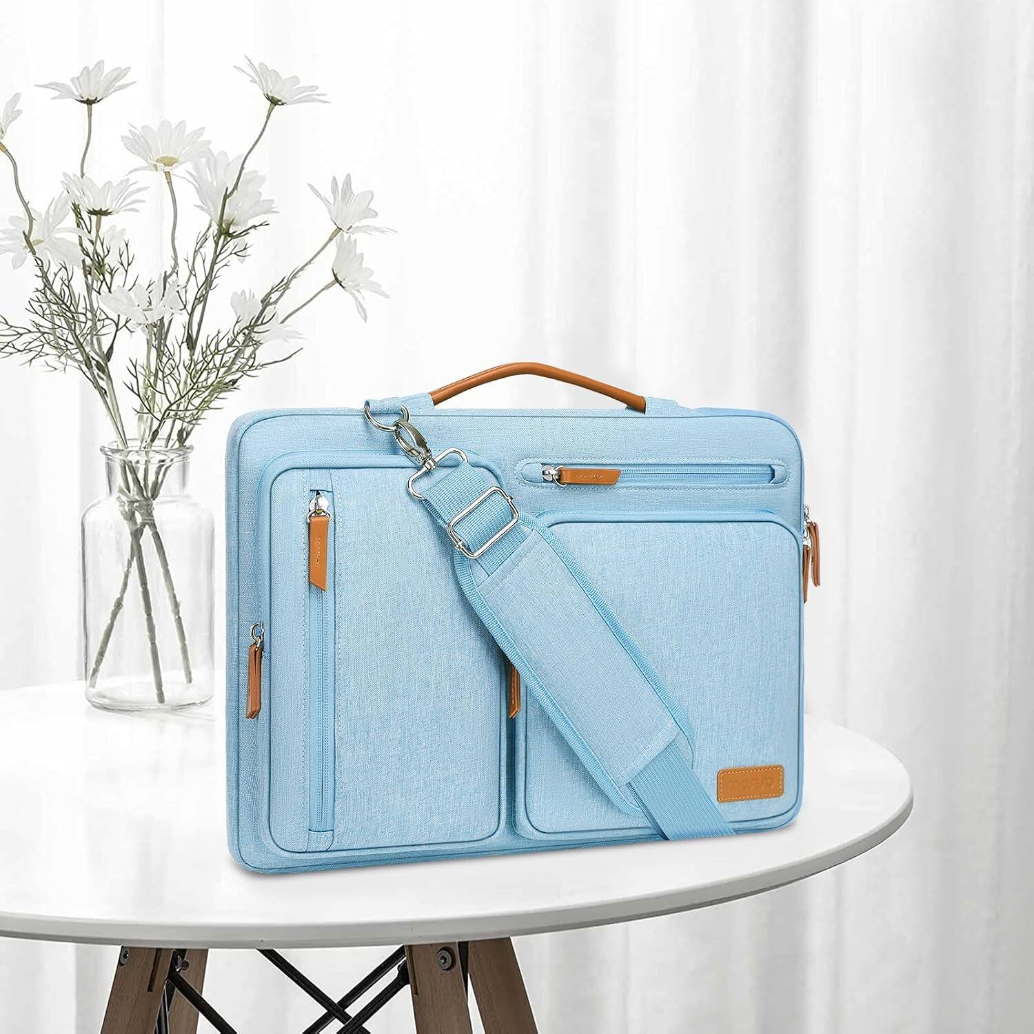 Left. mosiso - Laptop Shoulder Bag 14 Inch, 360 Protective Computer Messenger Bag for HP Lenovo Dell ASUS Acer - Air Blue.