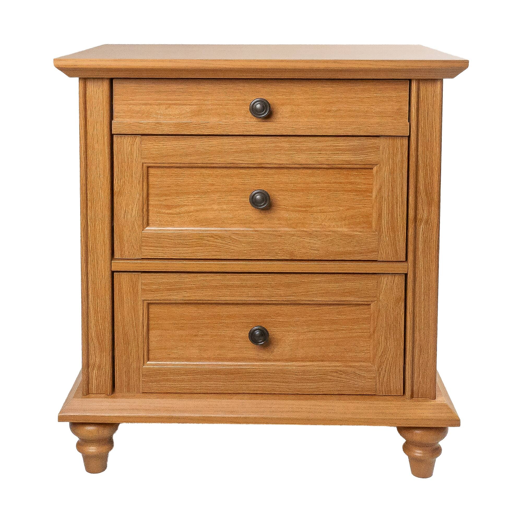 Alt View 1. Boyel Living - 3-Drawer Farmhouse Nightstand with Turned Wood Legs - Brown.