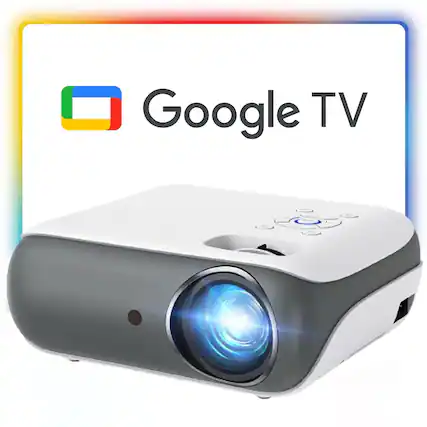 Front. Happrun - Wifi Google TV Projector, 4K Home Theater with Dolby Sound, WiFi & Bluetooth , Built-in Streaming Apps.