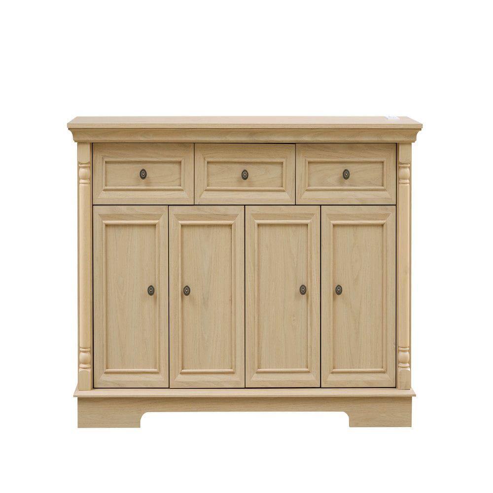 Back. Kadyn - Four-door, Three-drawer Kitchen Cabinet, Large Wall Cabinet with Drawers and Doors in Roman Column Shape, Brown - Brown.