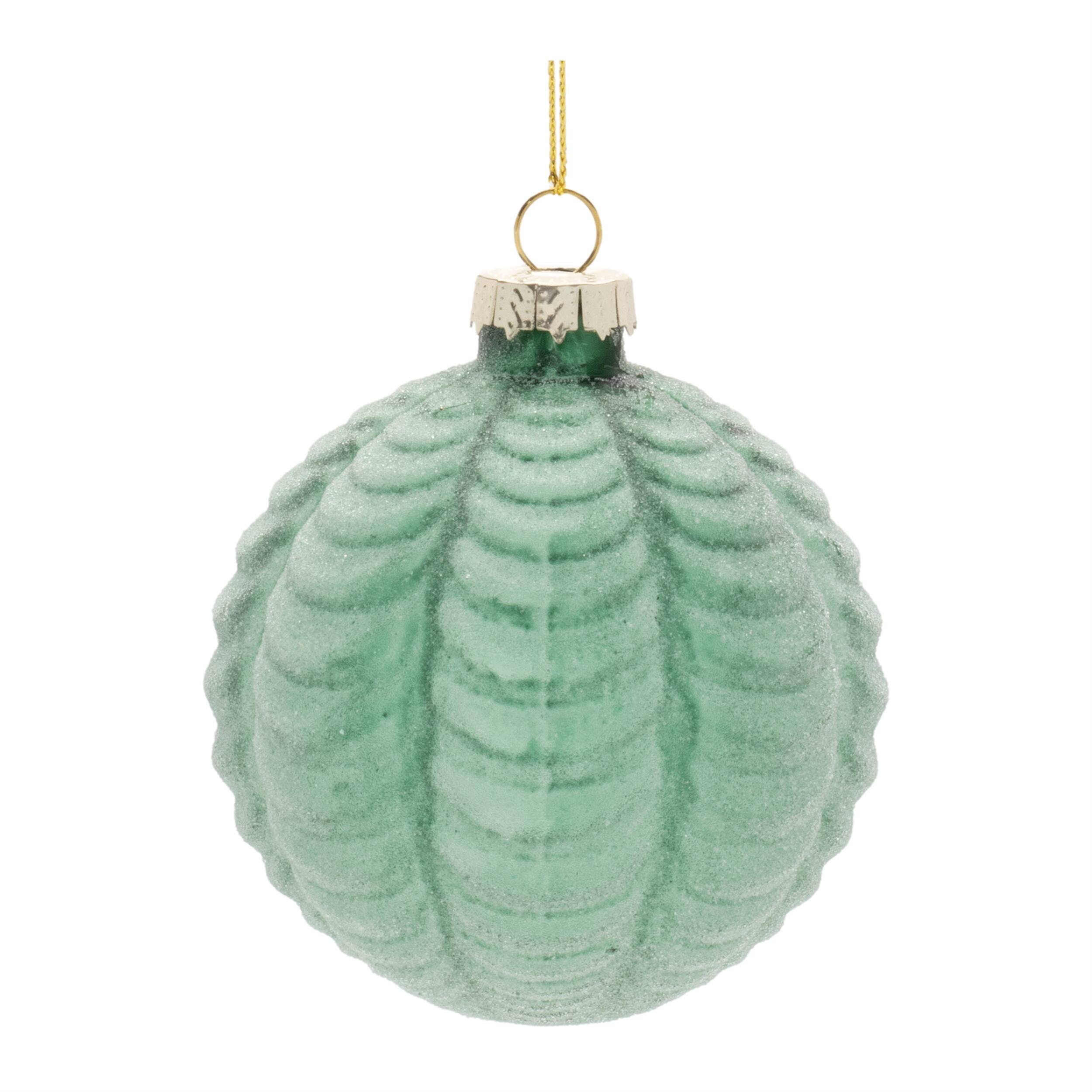 Back. BreeBe - Frosted Glass Ball Ornament (Set of 12) - Green.
