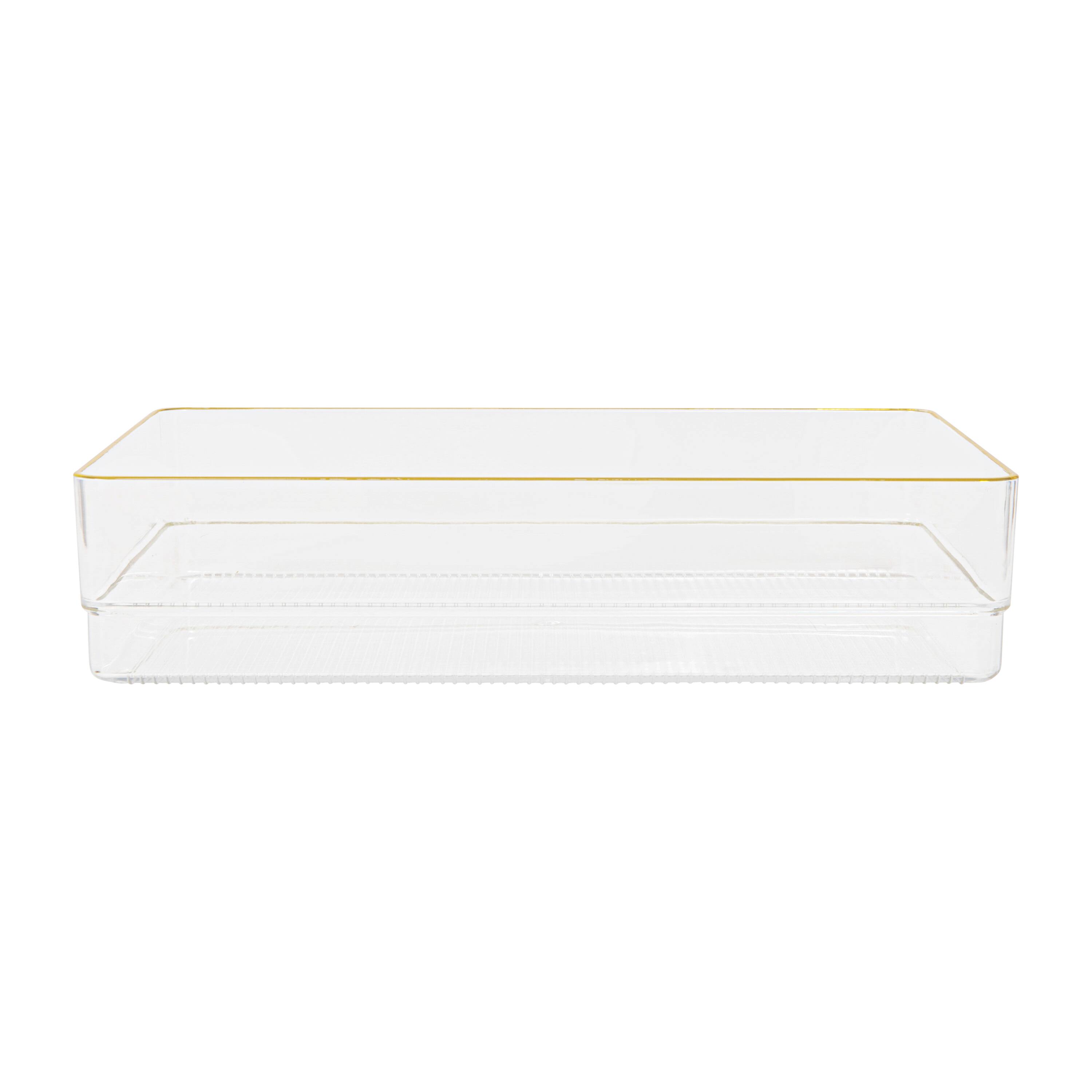 Alt View 17. Martha Stewart - Kerry Set of 3 Plastic Stacking Desk Drawer Organizers with Gold Trim - 9 x 6 - Clear/Gold Trim.