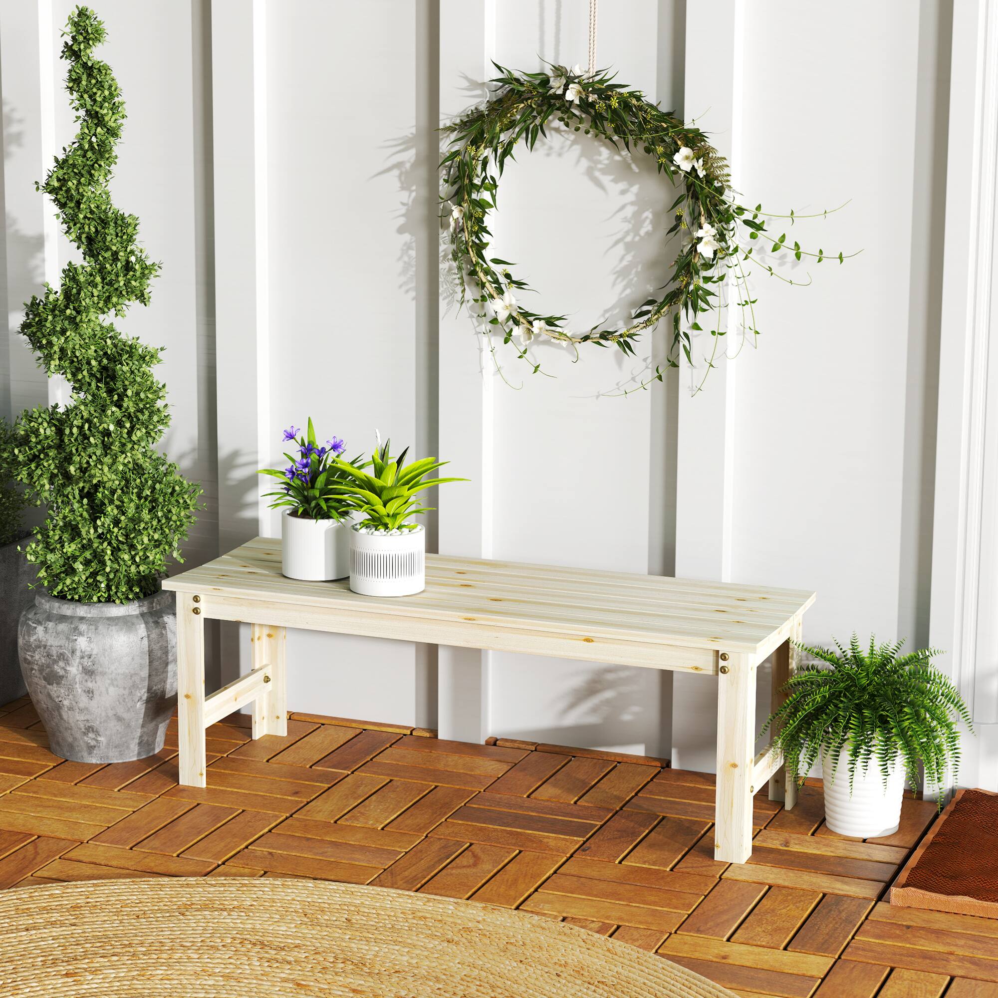 Alt View 1. Outsunny - 2-Seat Wood Garden Bench, Patio Bench Outdoor Bench with Slatted Seat, Backless Front Porch Bench for Park, Garden - Natural Wood.