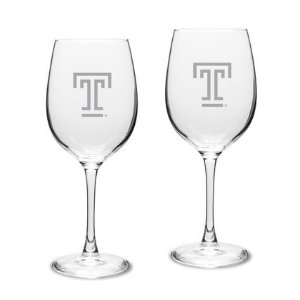 Front. Jardine - Temple Owls Two-Piece 16oz. Traditional White Wine Glass Set - Multicolor.