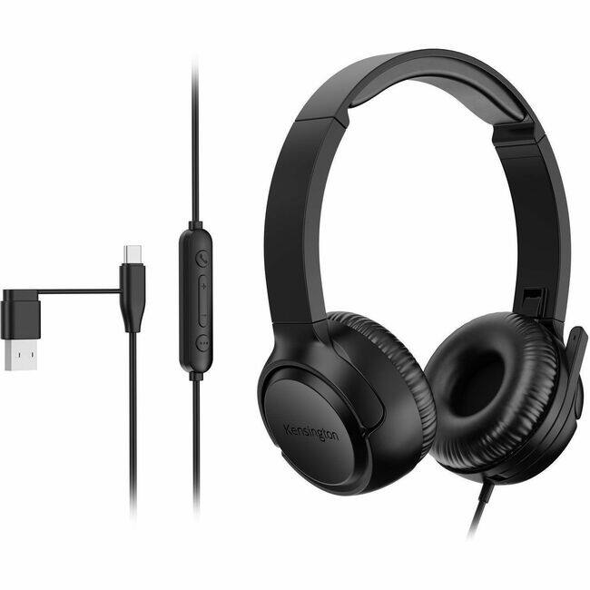 Front. Kensington - Kensington H950 EQ USB-C/USB-A On-Ear Headset - Siri, Google Assistant - Stereo - USB Type A, USB Type C - Wired - 32 - Black.