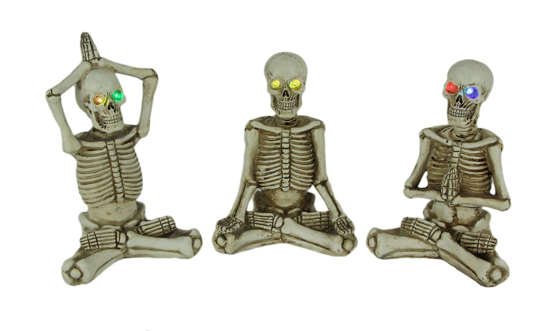 Front. Zeckos - Bone Stretchers Yoga Skeleton Figurines with LED Eyes Set of 3 - Off-white.