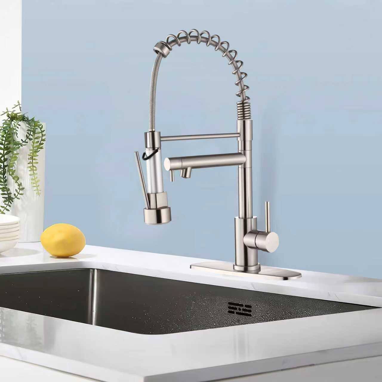 Alt View 1. APRILSOUL - Kitchen Faucet with Pull Down Sprayer Touch On Single Handle 2-Function Stainless Steel Neck Single Hole Installation - Brushed Nickel.