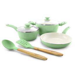 Gibson - Home Plaza Cafe 7 Piece Essential Core Aluminum Cookware Set in Mint - Green