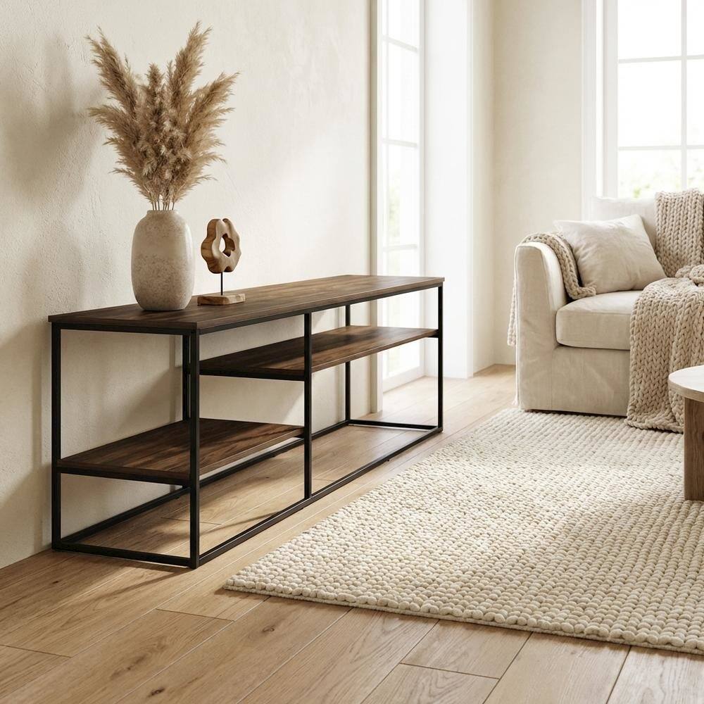 Alt View 2. FurniFact - Modern TV Stand, 78-Inch TVs in Columbia Walnut Wood Finish, Spacious Storage - Brown.