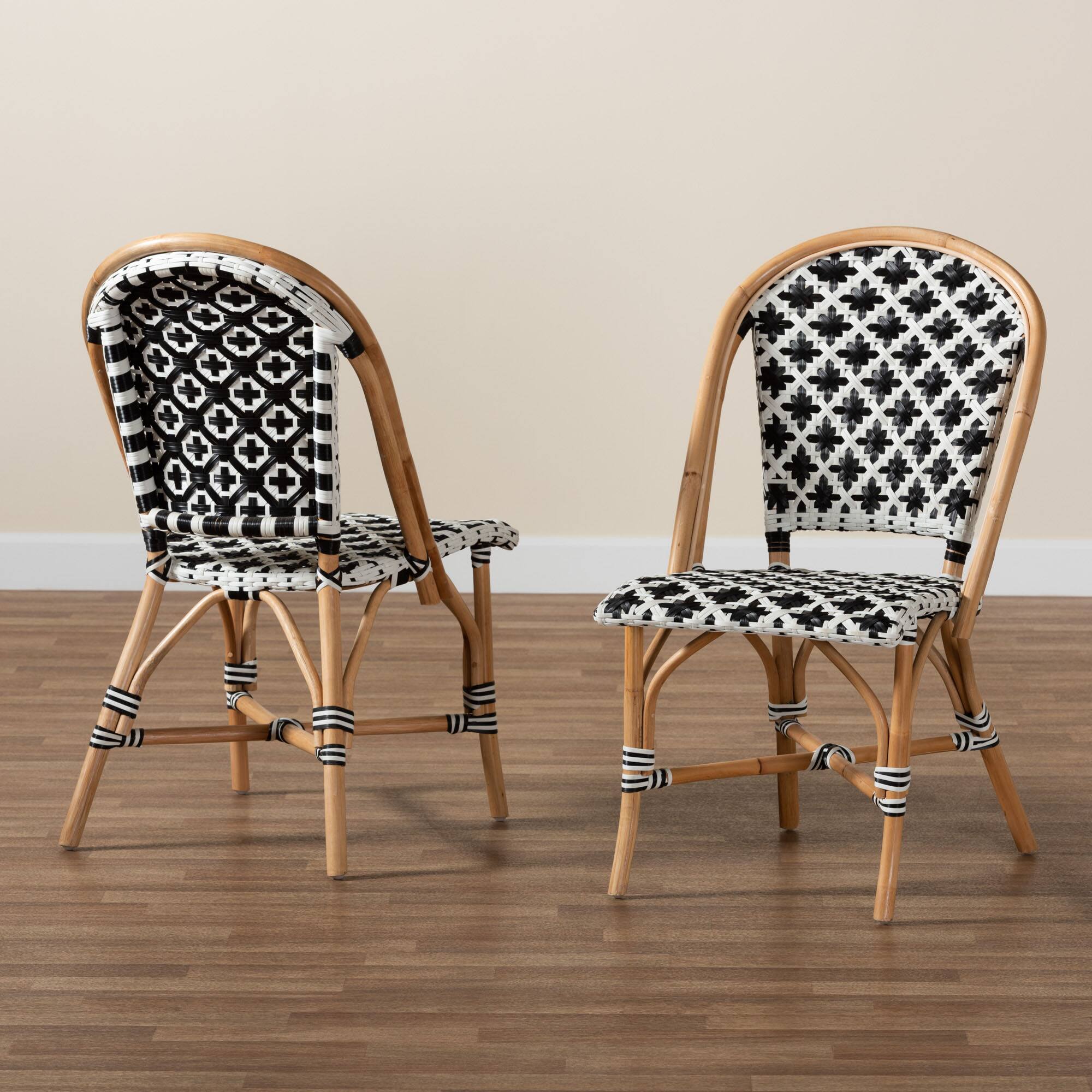 Alt View 4. bali & pari - Ambre Modern French and Weaving Natural Rattan 2-Piece Bistro Chair Set - Black/White/Natural Brown.