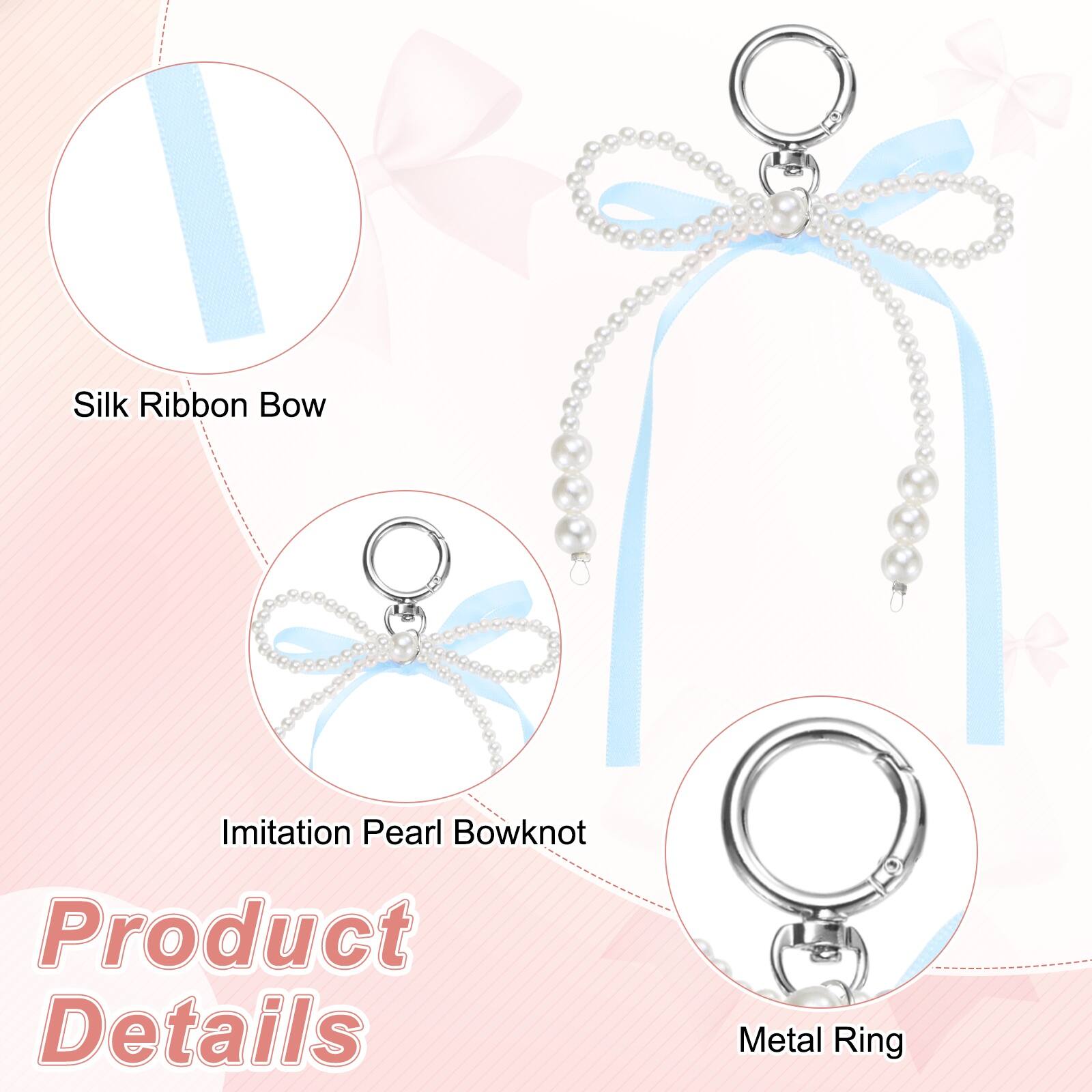Silk Ribbon Bow  
Imitation Pearl Bowknot  
Product Details  
Metal Ring