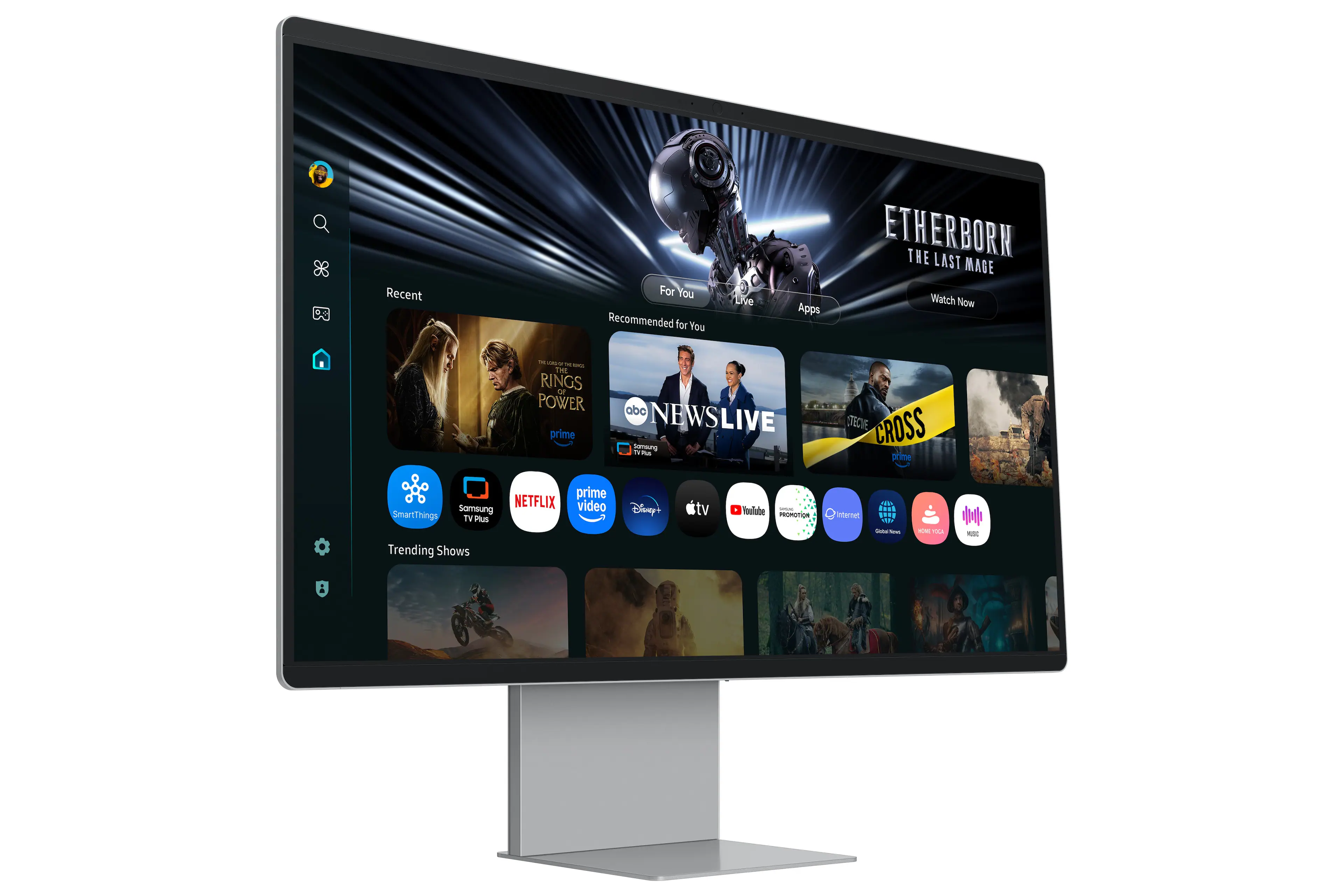 Recent For You Recommended for You Live Apps ETHERBORN THE LAST MAGE Watch Now - - - - THE RINGS POWER prime abc NEWSLIVE Somoung T m STEVE CROSS orime NETFLIX Samsung SmartThings TV PRS Trending Shows prime video Disney+ - outabe PROMOTION internet LT4 - J - TOLA - A