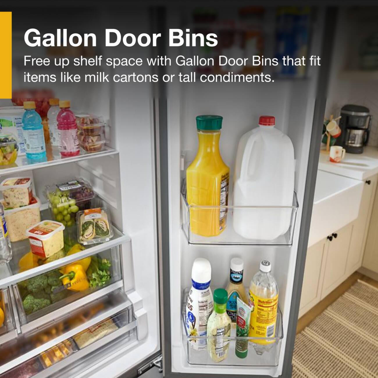Gallon Door Bins

Free up shelf space with Gallon Door Bins that fit items like milk cartons or tall condiments.