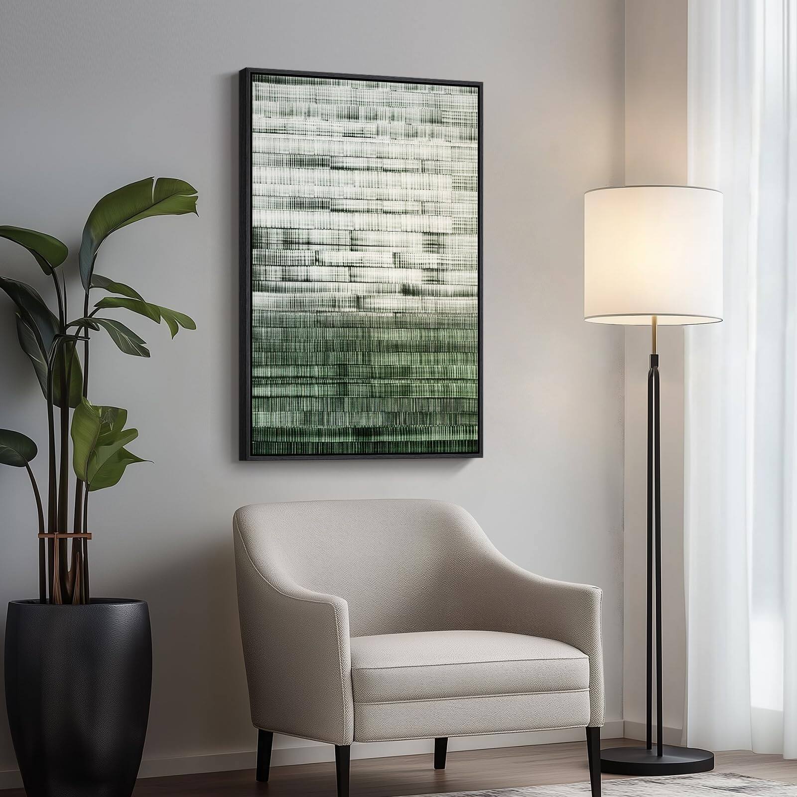 Alt View 1. Hirose Alice - Framed Abstract Canvas Wall Art Modern Art Prints Paintings Artwork for Walls Minimalist Dark Sage Pictures - Abstract Contrast 24" W x 36" H.