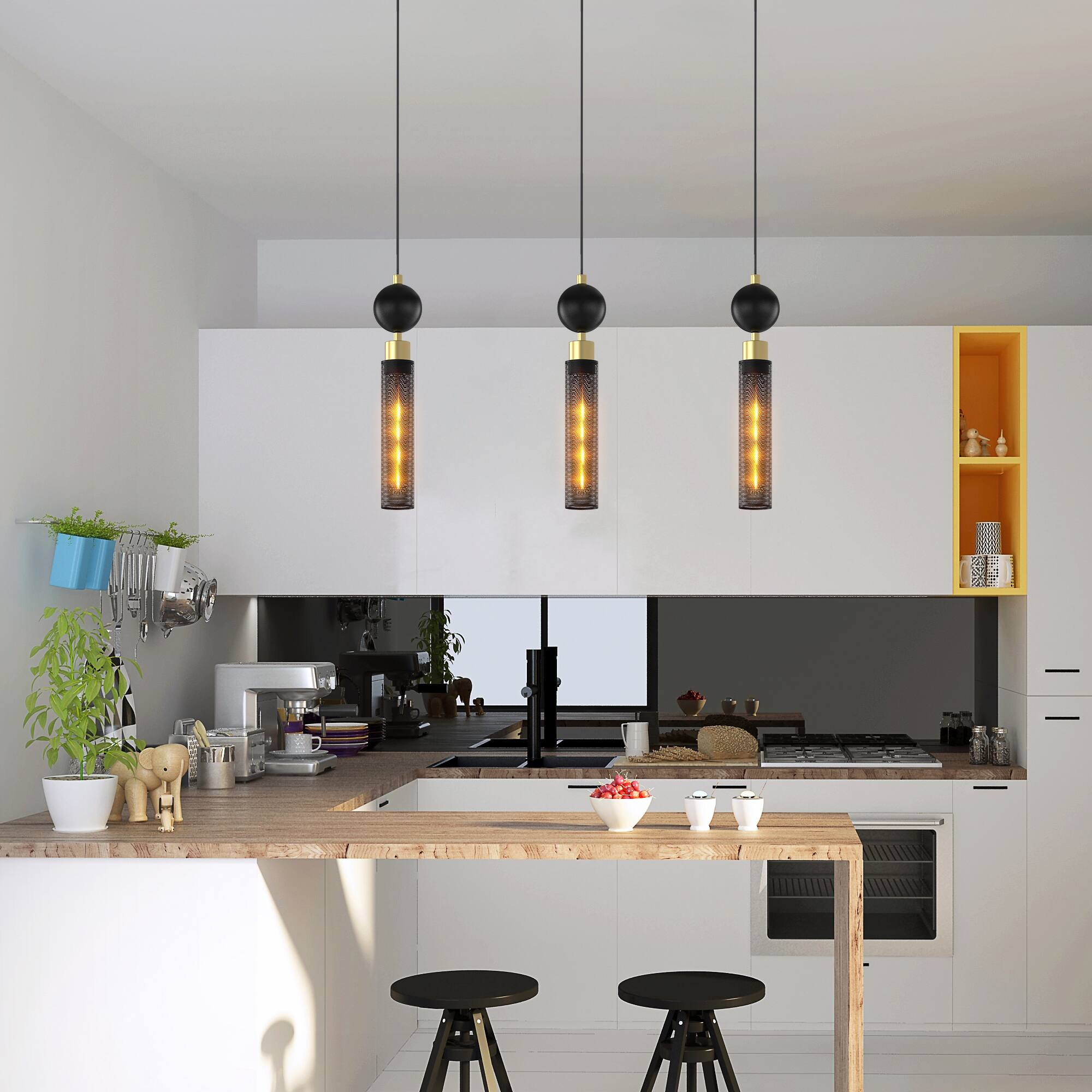Left. APRILSOUL - Modern Black Wrought Iron Pendant Light (for Kitchen Island) Adjustable Cord Pendant Fixture.