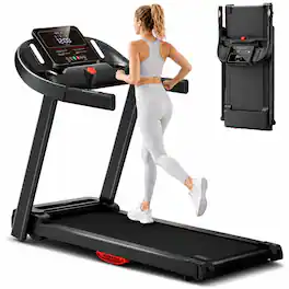 ROBORE - P9 Premium Portable Folding Treadmill for Home Office, 7.5 MPH 2.5HP Quiet Motor, Heart Rate, Extra-Large LED Display - Black