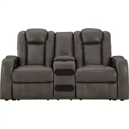 Ashly - Axil Dual Power Reclining Loveseat with Audio Console - Shadow - Shadow