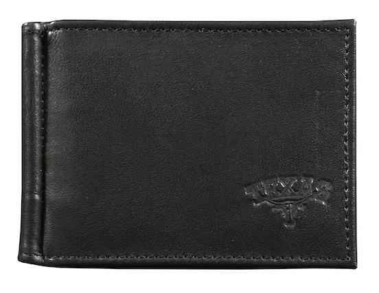 Front. Rico Industries - Texas Longhorns RFID Blocking Shield Black Leather Moneyclip Wallet - Multi.