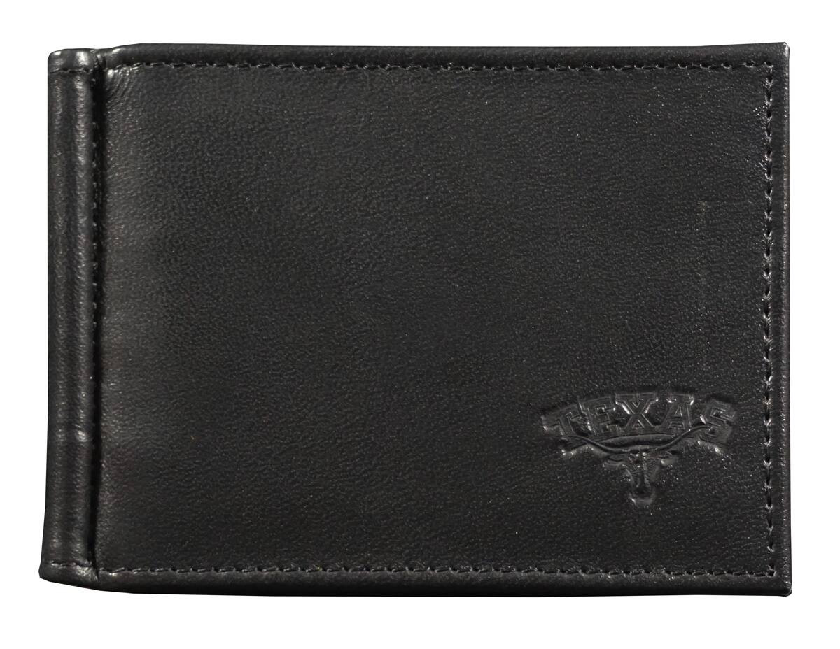 Front. Rico Industries - Texas Longhorns RFID Blocking Shield Black Leather Moneyclip Wallet - Multi.