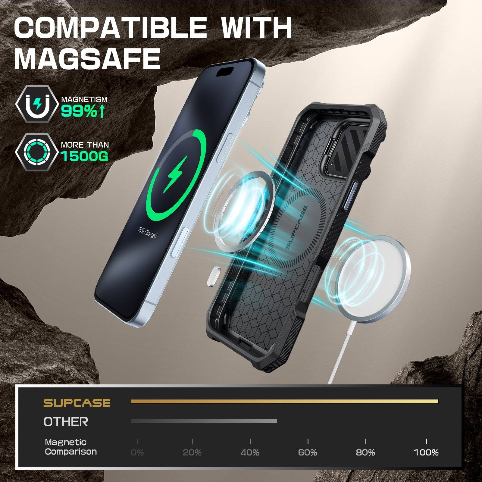 COMPATIBLE WITH MAGSAFE

MAGNETISM 99%1 MORE THAN 1500G

SUPCASE
OTHER
Magnetic Comparison

0% 20% 40% 60% 80% 100%