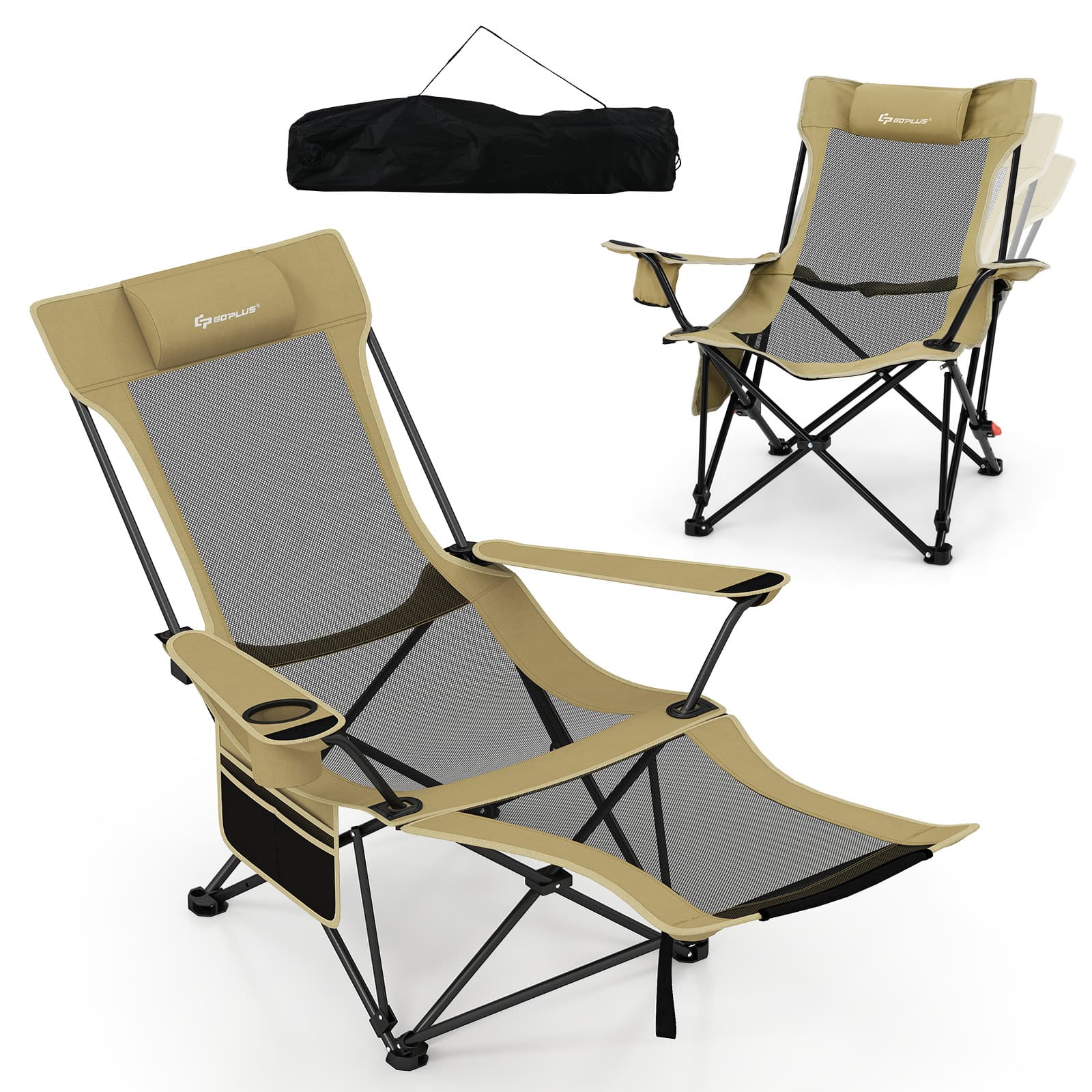 Gymax - Camping Lounge Chair w/Detachable Footrest & 4-position Backrest Carrying Bag - Green price history on PriceWatchPro