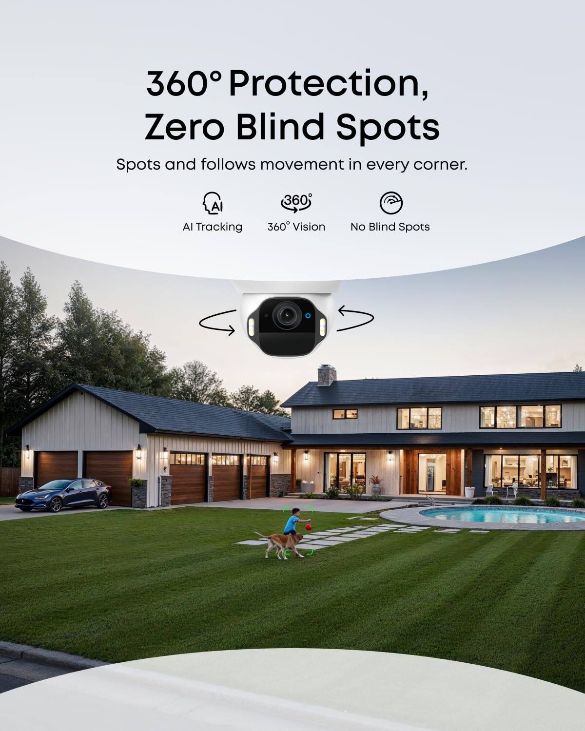 360° Protection, Zero Blind Spots

Spots and follows movement in every corner.

AI Tracking  
360° Vision  
No Blind Spots