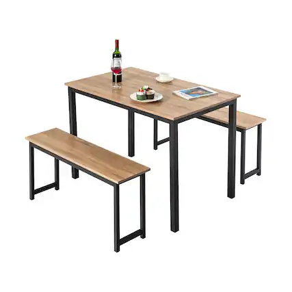 Front. Ecooso - Space Saving 3 Piece Dining Table Set with 2 Benches for Dining Room - Natural.