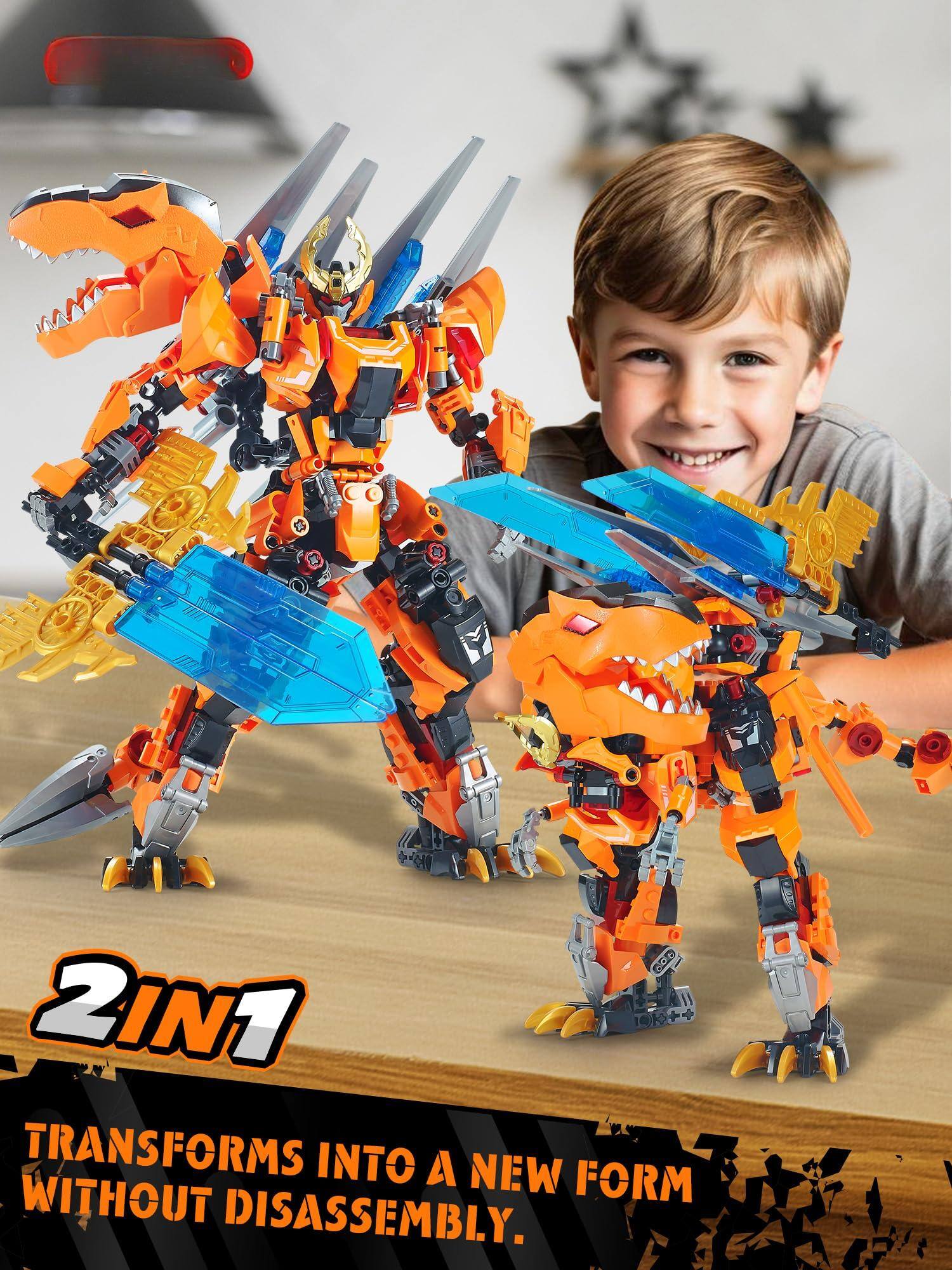 EZTW1 2 In 1 Transform Mech Sets Dino Building Block For Dinosaur ...