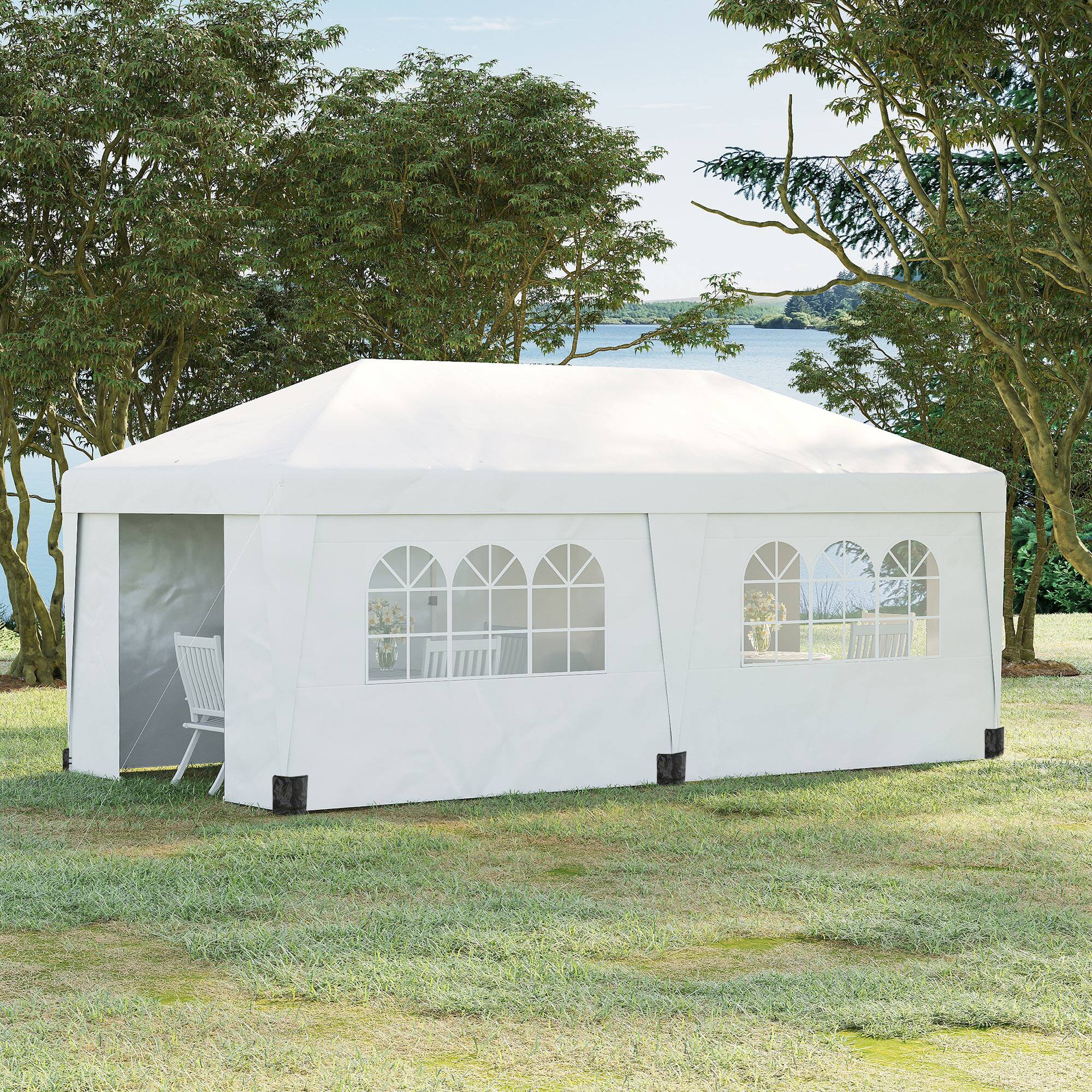 Alt View 1. Outsunny - 10' x 19.5' Pop Up Canopy Tent with Sidewalls, UPF 30+ Height Adjustable Large Party Tent Event Shelter - White.