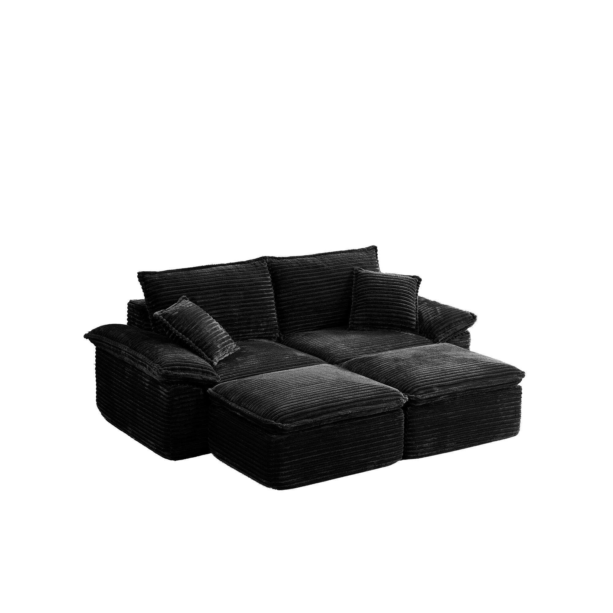 Alt View 1. Electra Tech Xpress - 81" Boneless Cloud Couches for Living Room,Oversized Loveseat with Removable Ottoman,No Assembly - Black.