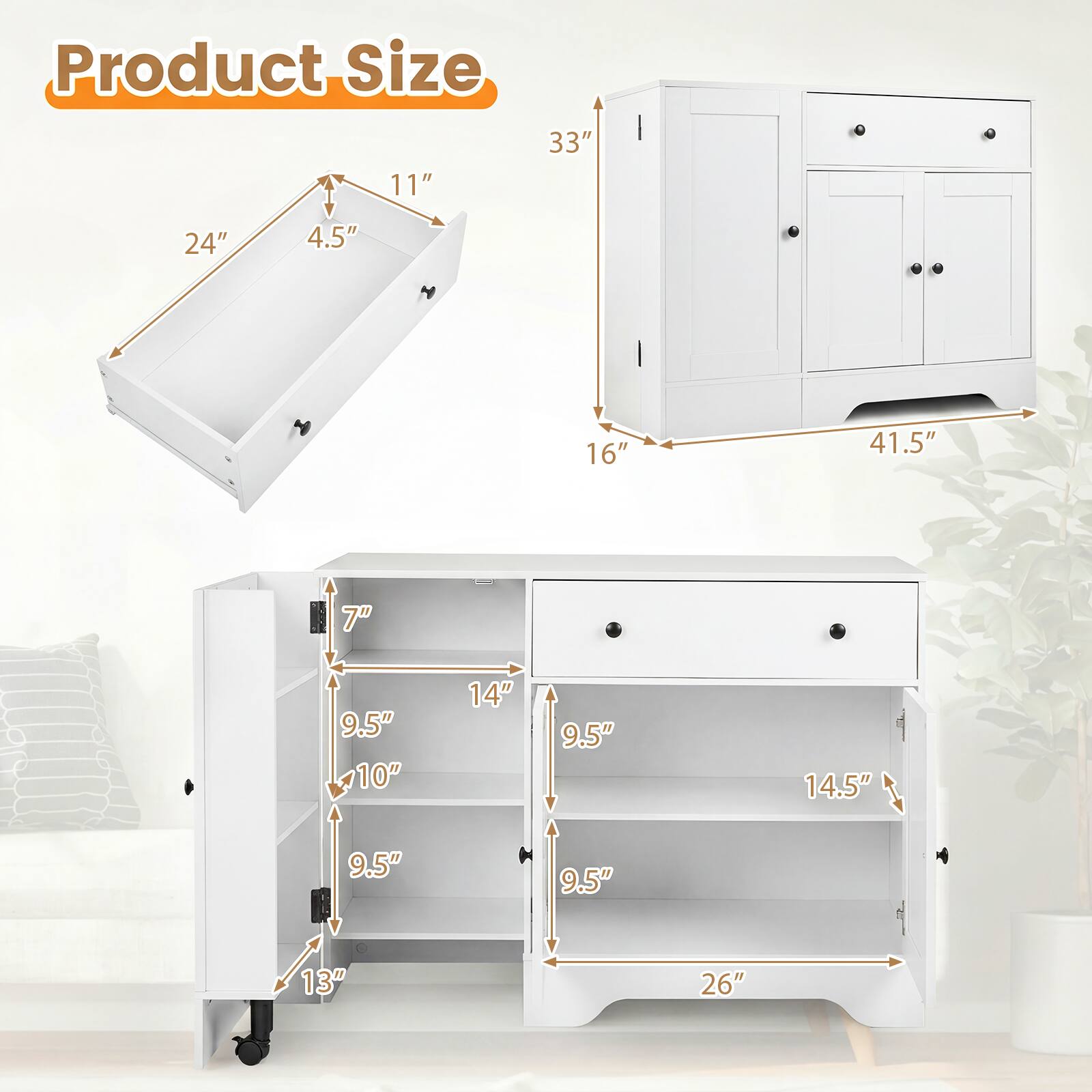 Product Size

- 11"
- 33"
- 24"
- 4.5"
- 16"
- 41.5"
- 7"
- 9.5"
- 10"
- 14"
- 9.5"
- 14.5"
- 9.5"
- 9.5"
- 13"
- 26"