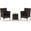 Front. Costway - 3 PCS Outdoor Conversation Set with Cushioned Seat & Tempered Glass Tabletop - Black,Mix Brown.